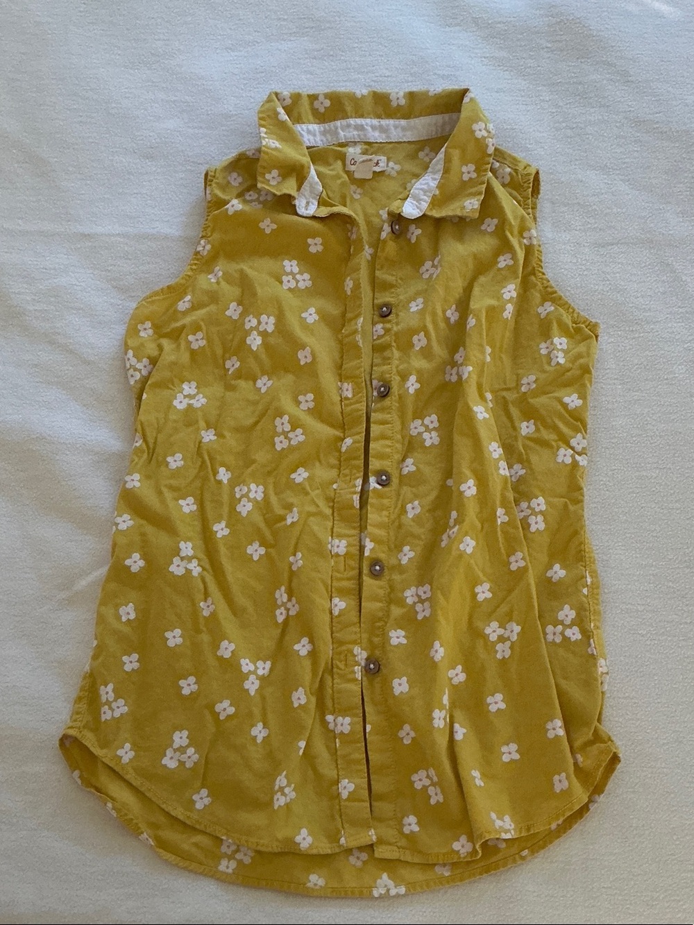 Cat & Jack Mustard Yellow Floral Sleeveless Button-Up Top